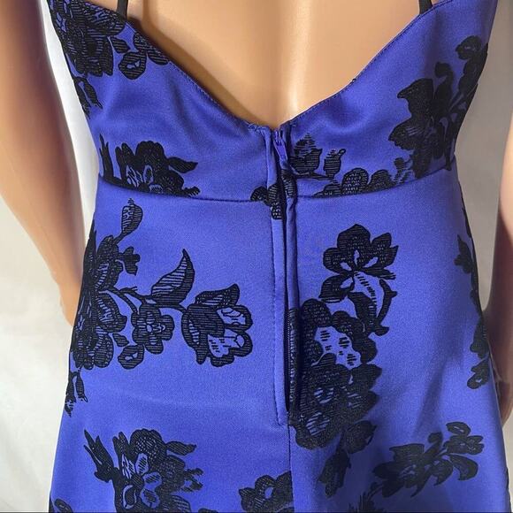 B Darlin dress Flocked Velvet Floral Fit & Flare mini SZ 11/12 black/blue skater - Picture 14 of 16